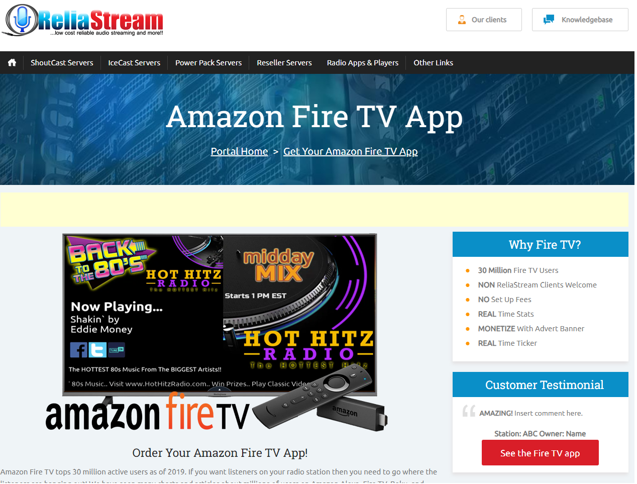 New ReliaStream Fire TV page